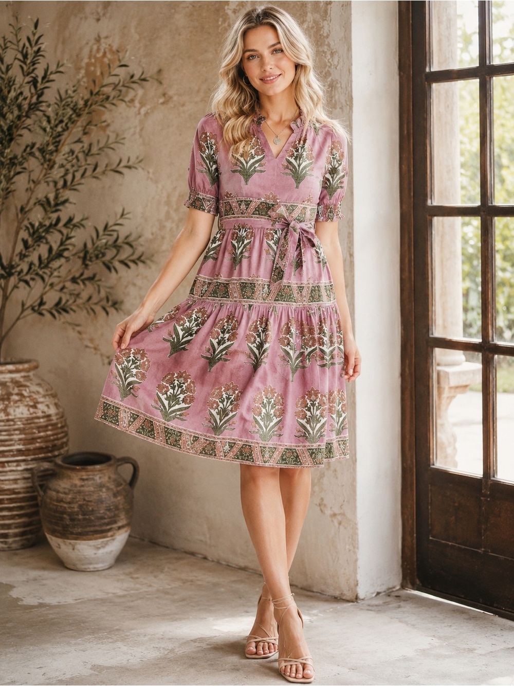 Victoria Dunn Belted Dusty Mauve Dress